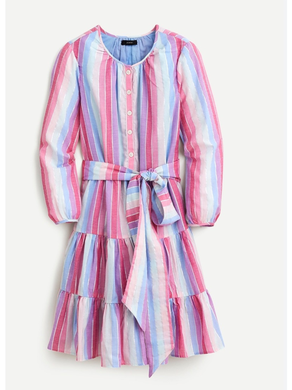 J Crew Dress Striped Pastel Belted Buttom Front Dress MT tall preppy chic